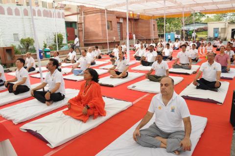 Countdown to Intl Yoga Day, held by the DoCA at Krishi Bhavan premises on 10-6-2022